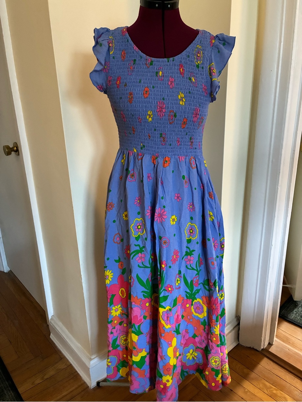 Mister Zimi Abbie Blue Meadow Floral Smocked Maxi Dress